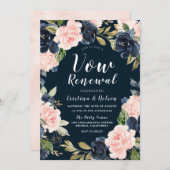 Blush Navy Bloral Wreath Vow Renewal Einladung (Vorne/Hinten)