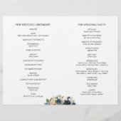 Blush Navy Blossom Floral Folded Wedding Programm (Rückseite)