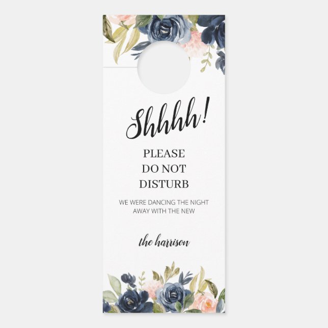 Blush Navy Blossom Hochzeitsempfang nicht stören Türanhänger (Vorderseite)