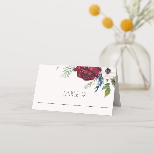 Blush, Navy Blue & Burgundy Wedding Escort Platzkarte (Vorderseite)