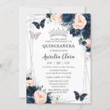 Blush Navy Blue Floral Butterfliegen Quinceañera