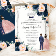Blush Navy Blue Floral Twins Boy Girl Quinceañera