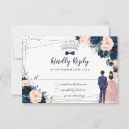 Blush Navy Blue Floral Twins Boy Girl Quinceañera RSVP Karte