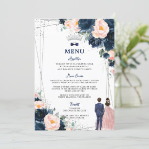 Blush Navy Blue Floral Twins Quinceañera Menü Programm