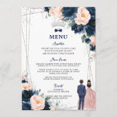 Blush Navy Blue Floral Twins Quinceañera Menü Programm (Vorderseite)