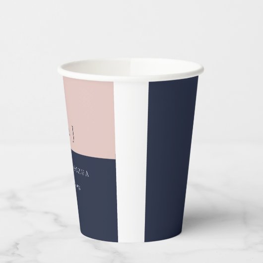 Blush Navy Blue Moderne Hochzeit Pappbecher (Links)