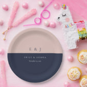 Blush Navy Blue Moderne Hochzeit Pappteller (Party)