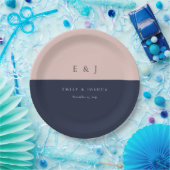 Blush Navy Blue Moderne Hochzeit Pappteller (Party)