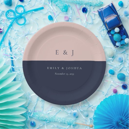 Blush Navy Blue Moderne Hochzeit Pappteller (Party)