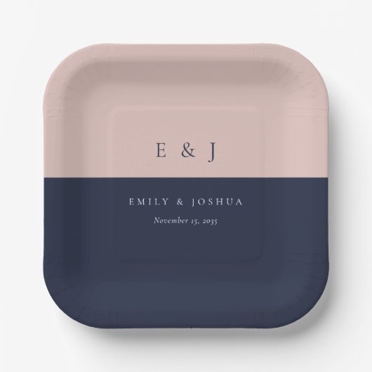 Blush Navy Blue Moderne Hochzeit Pappteller (Vorderseite)