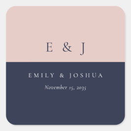Blush Navy Blue Moderne Hochzeit Quadratischer Aufkleber