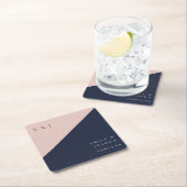 Blush Navy Blue Moderne Hochzeit Rechteckiger Pappuntersetzer (Vor Ort)