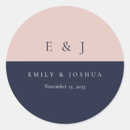 Blush Navy Blue Moderne Hochzeit Runder Aufkleber