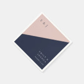 Blush Navy Blue Moderne Hochzeit Serviette (Ecke)