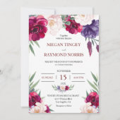 Blush & Navy Blue Peony Floral Wedding Einladung (Vorderseite)