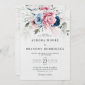 Blush Navy Blue Soft Pastel Pink Blues Hochzeit Einladung (Vorne/Hinten)