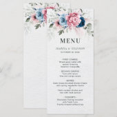 Blush Navy Blue Soft Pastel Pink Blues Hochzeit Menükarte (Vorne/Hinten)