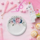 Blush Navy Blue Soft Pastel Pink Blues Hochzeit Pappteller (Party)