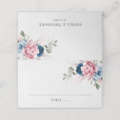 Blush Navy Blue Soft Pastel Pink Blues Hochzeit Platzkarte (Außenseite Aufgefaltet)