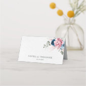 Blush Navy Blue Soft Pastel Pink Blues Hochzeit Platzkarte (Rückseite)