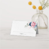 Blush Navy Blue Soft Pastel Pink Blues Hochzeit Platzkarte (Vorderseite)
