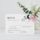 Blush Navy Blue Soft Pastel Pink Blues Hochzeit RSVP Karte (Stehend Vorderseite)