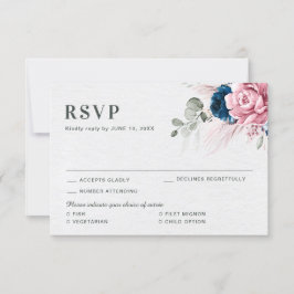 Blush Navy Blue Soft Pastel Pink Blues Hochzeit RSVP Karte