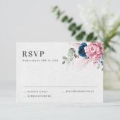 Blush Navy Blue Soft Pastel Pink Blues Hochzeit RSVP Karte (Stehend Vorderseite)