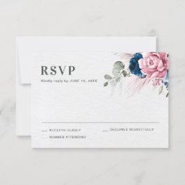 Blush Navy Blue Soft Pastel Pink Blues Hochzeit RSVP Karte