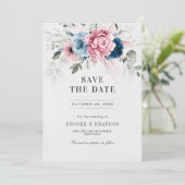 Blush Navy Blue Soft Pastel Pink Blues Hochzeit Save The Date (Stehend Vorderseite)