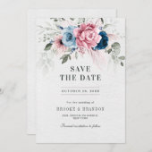 Blush Navy Blue Soft Pastel Pink Blues Hochzeit Save The Date (Vorne/Hinten)