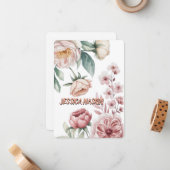 Blush Navy Blue Soft Pastel Pink Floral Mitteilungskarte (Vorderseite/Rückseite Beispiel)