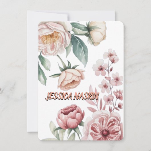 Blush Navy Blue Soft Pastel Pink Floral Mitteilungskarte (Vorderseite)