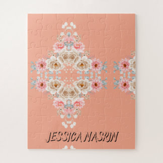 Blush Navy Blue Soft Pastel Pink Floral Puzzle