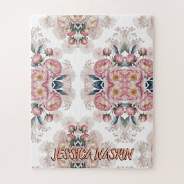 Blush Navy Blue Soft Pastel Pink Floral Puzzle