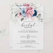 Blush Navy Blue Soft Pastell Pink Brautparty Einladung (Vorne/Hinten)