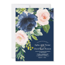 Blush Navy Blue Watercolor Blume Gold Wedding