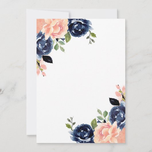 Blush & Navy Blume Brautparty Brunch & Bubbly Einladung (Rückseite)