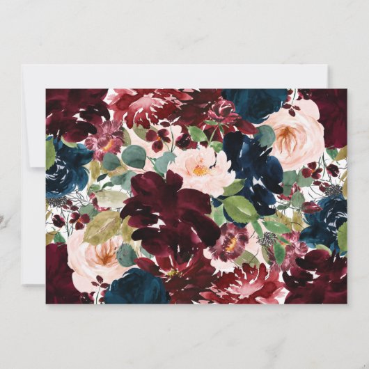 Blush & Navy Blumendusche Einladung (Rückseite)