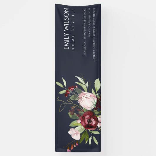 BLUSH NAVY BURGUNDY PROTEA FLORAL BUSINESS BANNER (Vertikal)