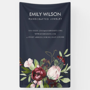 BLUSH NAVY BURGUNDY PROTEA FLORAL BUSINY BANNER