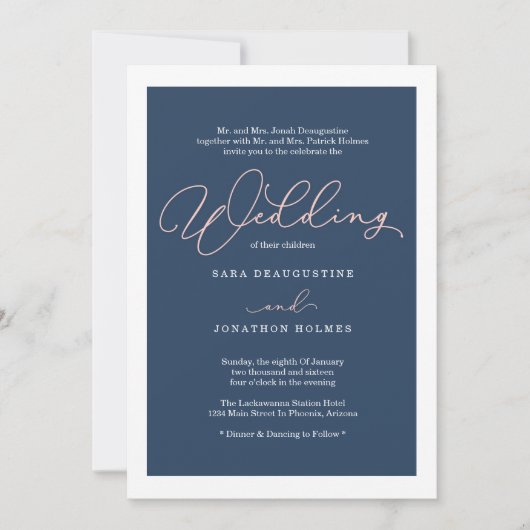 Blush & Navy Calligraphy Hochzeitseinladung Einladung (Vorderseite)