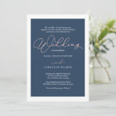 Blush & Navy Calligraphy Hochzeitseinladung Einladung (Stehend Vorderseite)