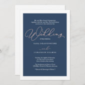 Blush & Navy Calligraphy Hochzeitseinladung Einladung (Vorne/Hinten)
