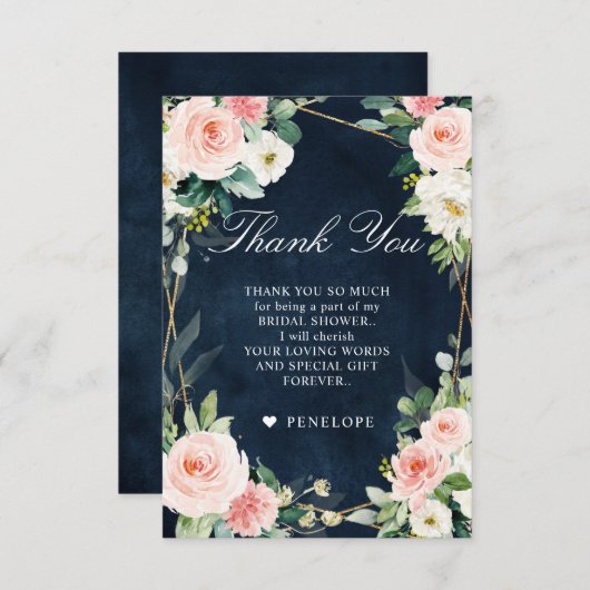 Blush Navy Dusty Blue Botanical Brautparty Dankeskarte (Vorne/Hinten)
