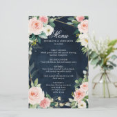 Blush Navy Dusty Blue Botanical Wedding Menu (Stehend Vorderseite)