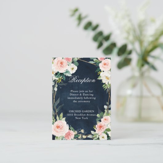 Blush Navy Dusty Blue Floral Geometric Botanical Begleitkarte (Stehend Vorderseite)