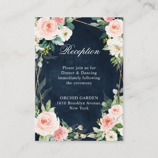 Blush Navy Dusty Blue Floral Geometric Botanical Begleitkarte (Vorderseite)