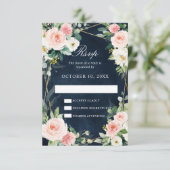 Blush Navy Dusty Blue Floral Geometric Botanical RSVP Karte (Stehend Vorderseite)