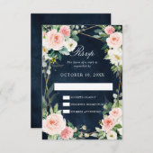 Blush Navy Dusty Blue Floral Geometric Botanical RSVP Karte (Vorne/Hinten)